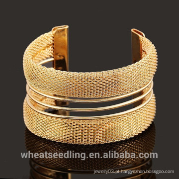 2015 moda luxuosa malha 24k ouro liga 3D pulseira para senhoras